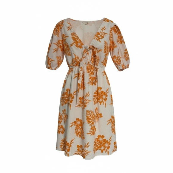 Sim & Sam Dresses & Skirts - Tie-Front Puff Sleeve Mini Dress in Orange Floral